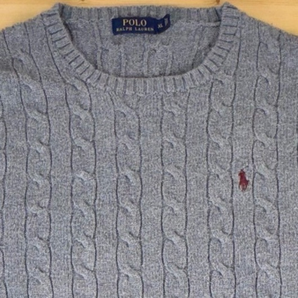 Polo Ralph Lauren XL Gray‎ Cable Knit Cotton Sweater Crewneck Long Sleeve